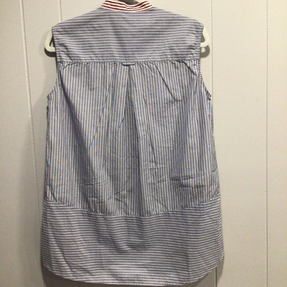 Boy. by Band of Outsiders Collarless Pintuck Sleeveless Woven Blue Tick Tunic - Picture 4 of 5